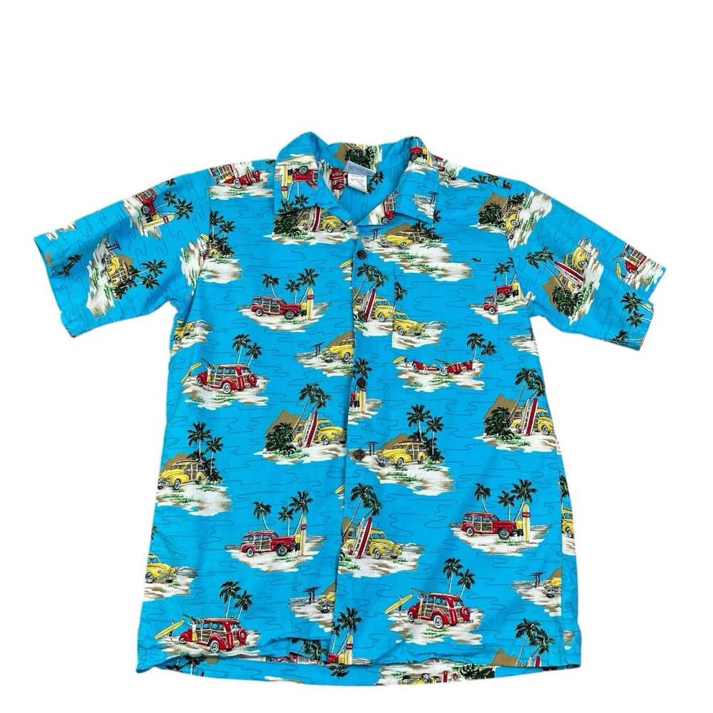 RJC Kids Youth Size 18 Surf Boards Palm Trees Hawaiian Shirt Made In Hawaii